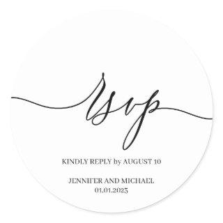 White Script Signature Elegant Wedding RSVP Classic Round Sticker