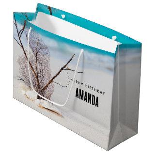 White Seashells on a Tropical Beach Birthday Large Gift Bag