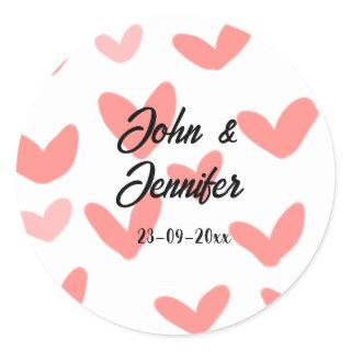 white simple minimal text style wedding red heart  classic round sticker