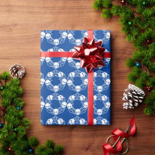 White Skull Christmas Wreath on Blue