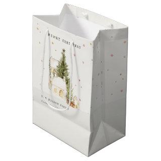 White Snow Tree Houses Logo Christmas Greetings Medium Gift Bag
