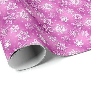 white snowflakes on pink