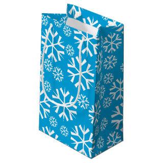 White Snowflakes Pattern on Blue Background Small Gift Bag