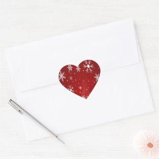 White Snowflakes with Red Background Heart Sticker