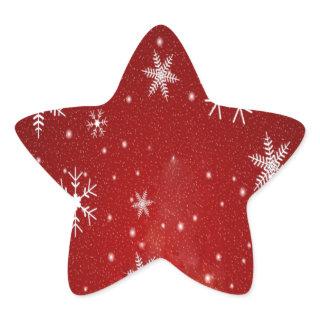 White Snowflakes with Red Background Star Sticker