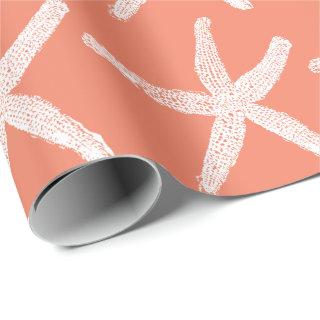 White Starfish Patterns Salmon Pink Orange Cute