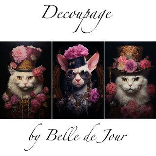 White Steampunk Cats, Roses, Decoupage  Sheets