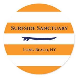 White Striped Changeable background Surf Classic Round Sticker