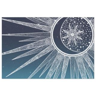 White Sun Moon Mandala Blue Gradient Design Tissue Paper