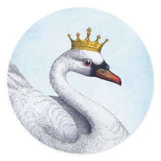 White Swan with Vintage Gold Crown Classic Round Sticker