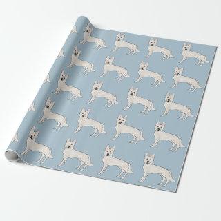 White Swiss Shepherd White GSD Dog Pattern Blue