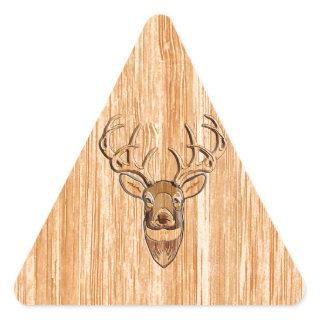 White Tail Deer Head Wood Inlay Grain Style Triangle Sticker