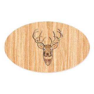White Tail Deer Wood Grain Style Graphic Oval Sticker