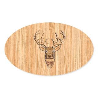 White Tail Deer Wood Grain Style Graphic Oval Sticker