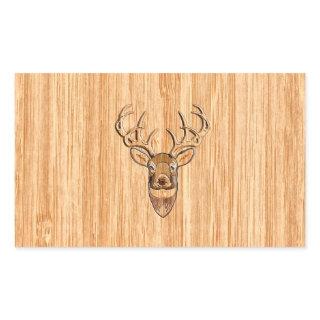 White Tail Deer Wood Grain Style Graphic Rectangular Sticker