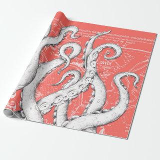 White Tentacles Octopus Vintage Map Coral Nautical