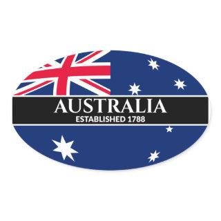 White Text Australia Established 1788 Flag Oval Sticker