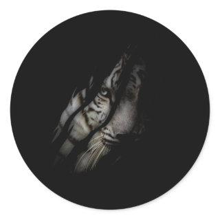 White Tiger Face Torn Claw Wild Safari Animal Cat Classic Round Sticker