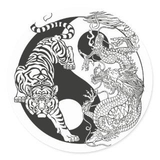 White tiger versus green dragon in the yin classic round sticker
