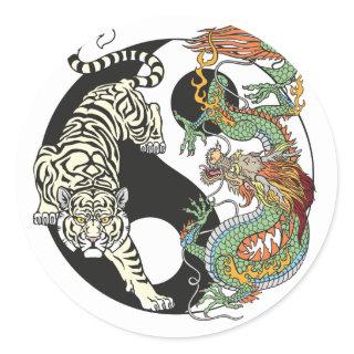 White tiger versus green dragon in the yin yang cl classic round sticker