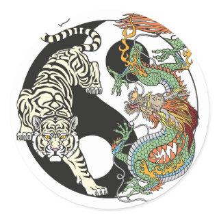 White tiger versus green dragon in the yin yang cl classic round sticker