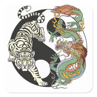 White tiger versus green dragon in the yin yang sq square sticker