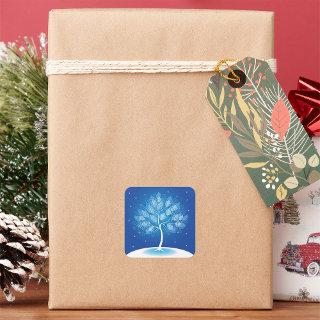 White Tree In The Snow Square Sticker
