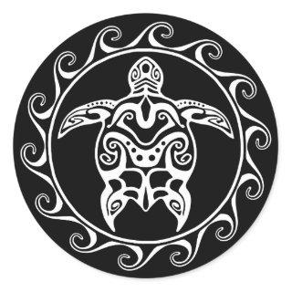 White Tribal Turtle Classic Round Sticker