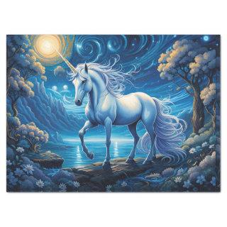 White Unicorn in Blue Full Moon Tissue Paper