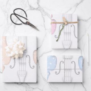 White Violin & Music Symbols Peach Pink Blue  Sheets