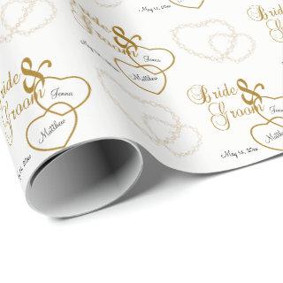 White Wedding Hearts, Confetti and Gold Lettering