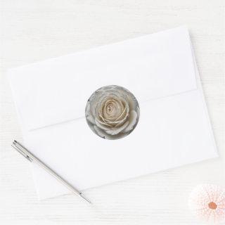 White wet rose close up design classic round sticker