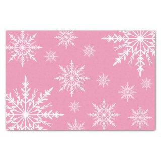 White Winter Snowflakes on Pink Tissue Paper