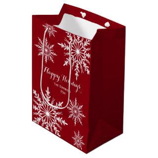 White Winter Snowflakes on Red Happy Holidays Medium Gift Bag