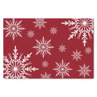 White Winter Snowflakes on Red Tissue Paper