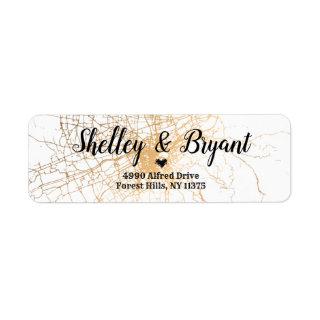 White with golden abstract pattern wedding label