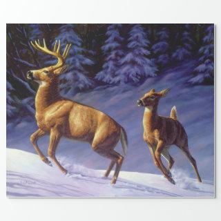 Whitetail Deer Buck & Doe in Winter Snow