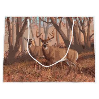 Whitetail Deer In Forest Retro Style Nature Large Gift Bag