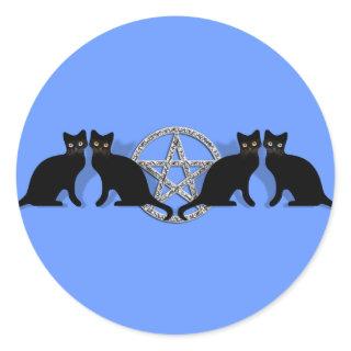 Wicca Magic Pentagram with Black Cat Familiar set Classic Round Sticker