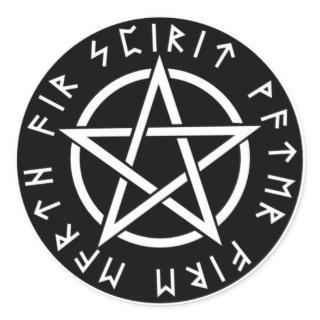 Wiccan Black Runic Pentagram Classic Round Sticker