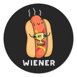 Wiener Funny Sausage Pun Dark BG Classic Round Sticker