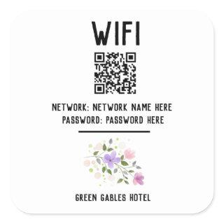 WiFi Code With QR Code & Floral Design Square Sticker