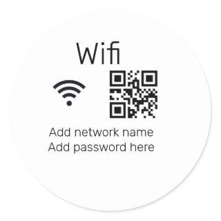 Wifi password sign add Q R code here details here  Classic Round Sticker