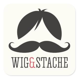 Wig and stache mustache bash birthday party square sticker