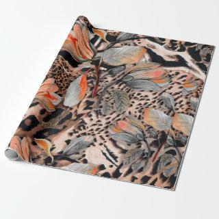 Wild african animal skin with browm flowers patter