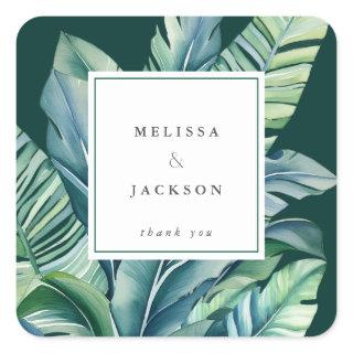 Wild and Tropical Leaves Exotic Foliage Green Square Sticker