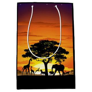 Wild Animals on African Savanna Sunset Medium Gift Bag