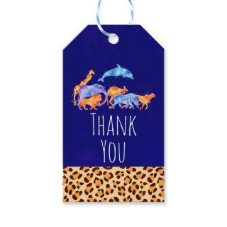 Wild Animals with a Leopard Print Border Thank You Gift Tags