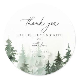 Wild Forest Pines Wedding Thank You Favor  Classic Round Sticker