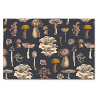 Wild Mushrooms  on graphite black Tissue Paper